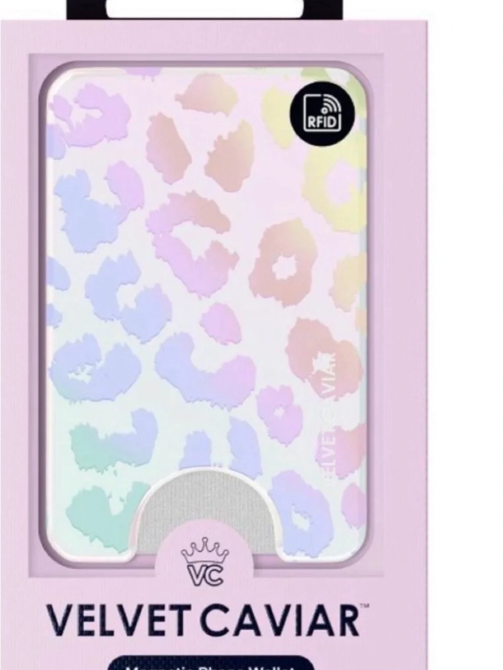 Velvet Caviar Holographic Leopard MagSafe Case in Iridescent Pastel